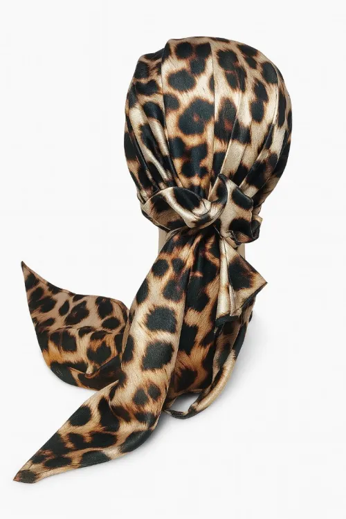 Foulard Tête Satiné Imprimé Léopard _ Femme