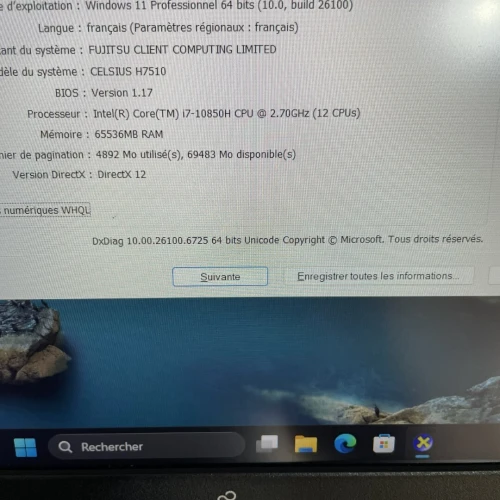 Fujitsu Celsius H7510 Workstation | i7-10850H 64Go RAM | 512Go SSD | Quadro T2000