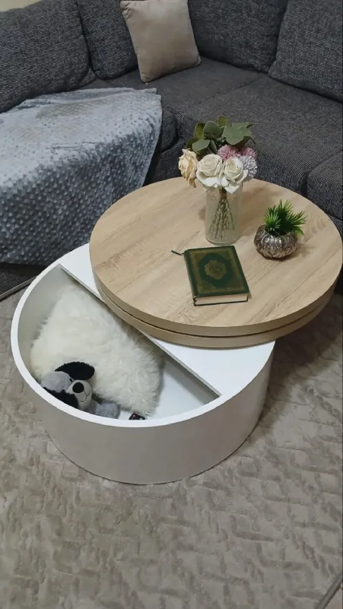 Table basse ronde avec rangement 