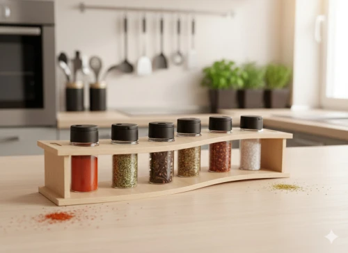 رف توابل خشبي عصري 6 قارورة Porte-Épices Design en Bois (6 Pots)