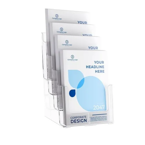 Support A6 en 4 étages en Plexiglass Transparent  Présentoir Incliné en L