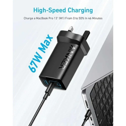 Anker Chargeur 336 67w 2 Ports USB-C - Port USB A Gan Technologie PowerIQ 3.0