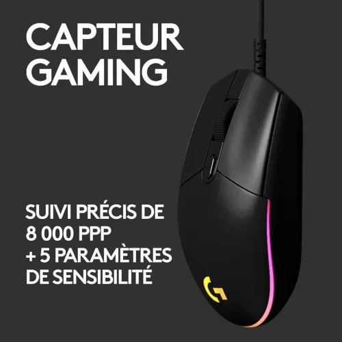 Souris Logitech Gaming G203 LIGHTSYNC USB 6 Boutons Programmables, Capteur Niveau Gaming, 8 000 PPP