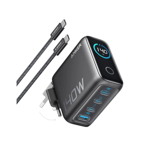 Chargeur Anker Zolo 140W, 4 ports, PD 3.1 avec câble USB-C Avec Smart Display