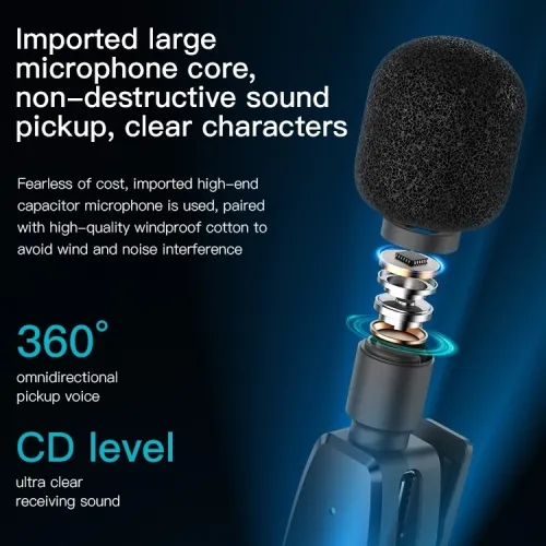 Double Microphone Yesido KR15 Type-c Lightning Cravate Sans Fil À Faible Latence Avec Récepteur 3en1