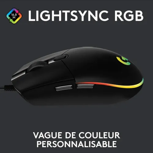 Souris Logitech Gaming G203 LIGHTSYNC USB 6 Boutons Programmables, Capteur Niveau Gaming, 8 000 PPP