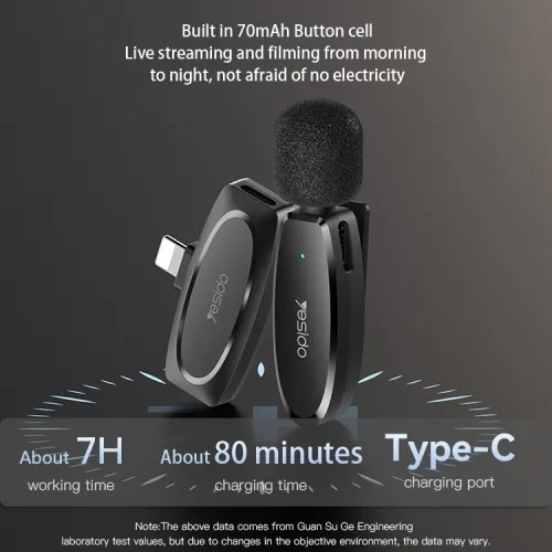 Double Microphone Yesido KR15 Type-c Lightning Cravate Sans Fil À Faible Latence Avec Récepteur 3en1