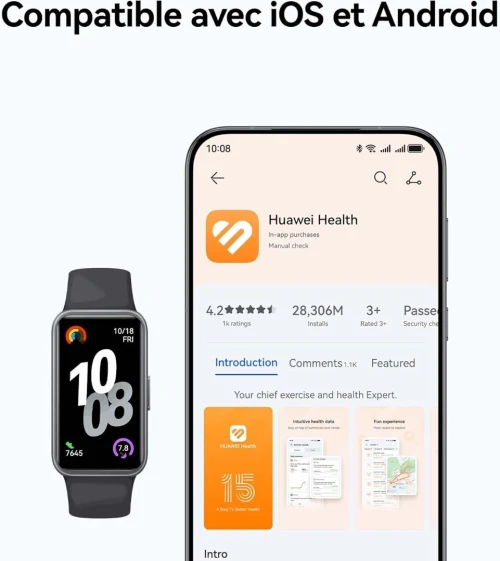 Smartwatch HUAWEI Band 10 Montres connectées, Surveillance de la Condition Physique par IA, Analyse du Sommeil de Niveau Professionnel, VRC, 14 Jours d'utilisation maximale, iOS & Android