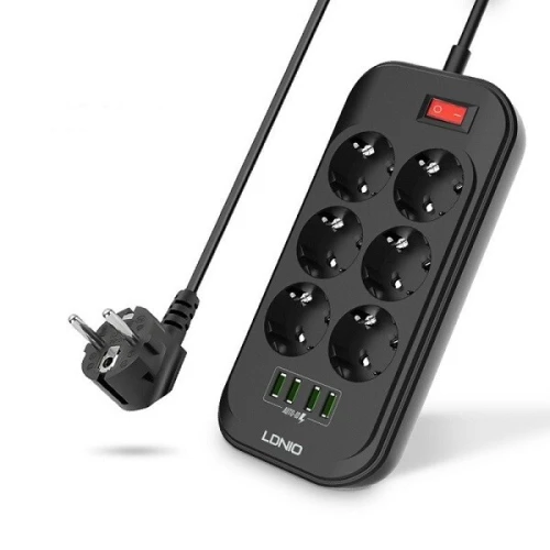 Rallonge Multiprise 2M Câble 6 Prise + 4 USB LDNIO SE6403