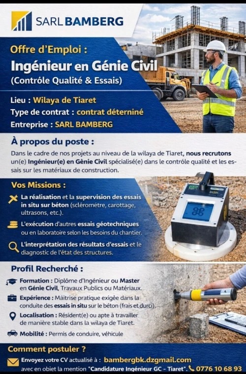 Offre d'emploi ingénieur génie civil