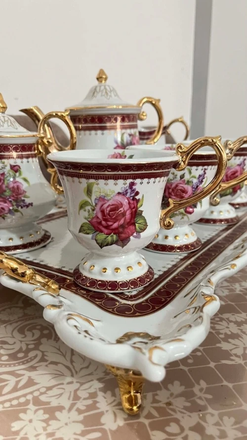 طقم (سرفيس) قهوة وشاي فاخر مطلي بالذهب شغل يدوي Hand Made