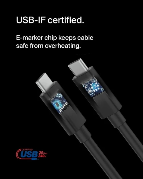 Belkin Connect Câble USB4 certifié ( USB-C vers USB-C ) 4K 60Hz Data Sync à 20 Gbit/s (câble de recharge Power Delivery 240 W, Longueur 2 mètre , pour MacBook, Windows, Chromebook, Full Compatible.