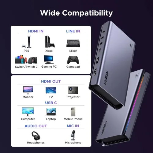 UGREEN 4K 144Hz Carte Acquisition Vidéo HDMI 2.1 USB 3.2 Gen 2 Enregis 4K 144Hz en Streaming  Sortie