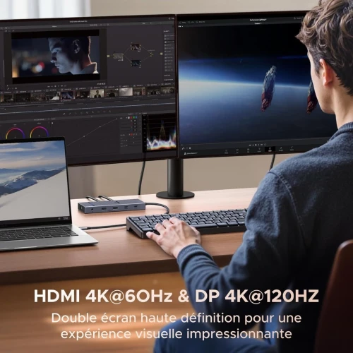 UGREEN Revodok Pro Hub USB C HDMI 4K60Hz DisplayPort 4K120Hz 11 en 1 / Ethernet Gigabit + 10Gbps + PD 100W + Carte SD TF 3.5mm
