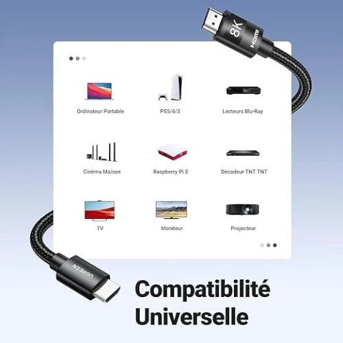 UGREEN Câble HDMI 2.1  8K 60Hz * 4K 120Hz * UHD Haute Vitesse 48 Gbps  * 1M * 2M * 3M* 5M