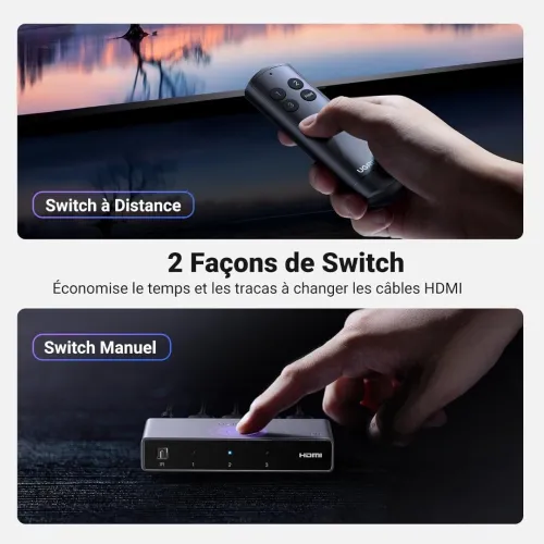 UGREEN Switch HDMI 2.1 8K 60Hz Commutateur HDMI 4K 120Hz 3 Entrées 1 Sortie Dolby Vision Atmos HDR 