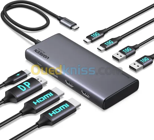 UGREEN Revodok Pro 308 Hub USB C Dual HDMI + DisplayPort 4K 60Hz Triple Affichage 8 en 1 Data10 Gbps