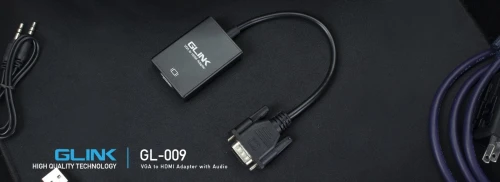 GLINK Convertisseur VGA Vers HDMI 1080P VGA Mâle Vers HDMI Femelle Câble USB Et Câble Audio 3,5