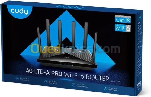 Cudy LT18 Routeur 4G LTE Cat 18 WiFi 6 AX1800 - 1,2 Gbps 4G LTE Modem 4x4 MIMO, Double SIM - OpenVPN