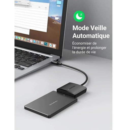 Ugreen  Convertisseur USB 3.0 vers disque dur SATA avec Alimentation 12V - 2A