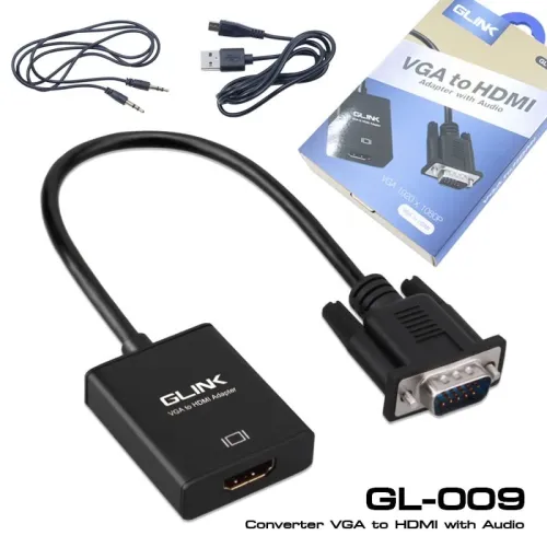 GLINK Convertisseur VGA Vers HDMI 1080P VGA Mâle Vers HDMI Femelle Câble USB Et Câble Audio 3,5