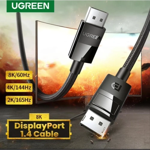 UGREEN Câble DisplayPort 1.4 8K 60Hz 4K 240Hz Aluminium Mâle vers Mâle HDR GSync Nylon Tressé 1M 2M