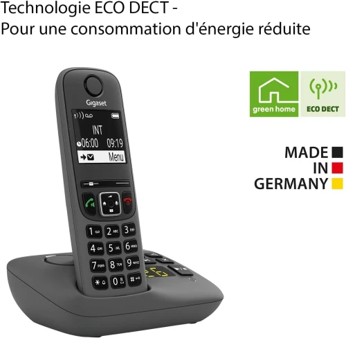 Gigaset A695A Duo - 2 téléphones DECT sans fil avec répondeur - écran à haut contraste - excellente qualité audio - profils sonores réglables - fonction mains libres, protection des appels, gris