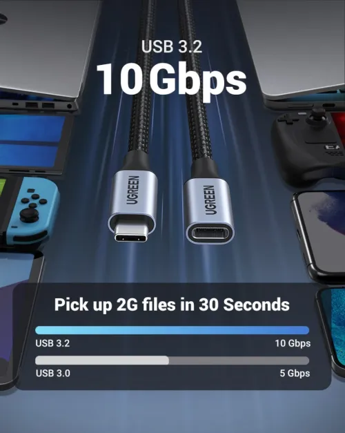 Ugreen Câble extension USB Type C 3.1 Gen2 mâle à femelle , 4K, 100 W, 1 mètre 