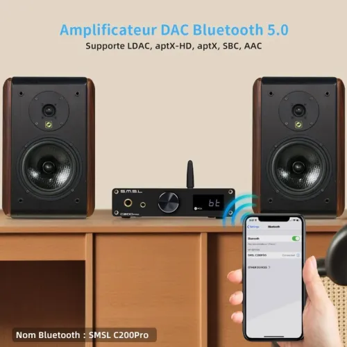 SMSL C200 Pro LDAC Ampli Casque| ES9039Q2M XU-316 DSD512 32Bit/768kHz DAC| USB/Opt/Coax/Bluetooth5.1