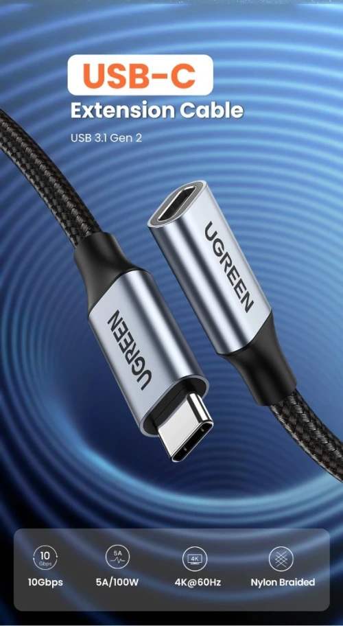 Ugreen Câble extension USB Type C 3.1 Gen2 mâle à femelle , 4K, 100 W, 1 mètre 