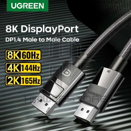 UGREEN Câble DisplayPort 1.4 8K 60Hz 4K 240Hz Aluminium Mâle vers Mâle HDR GSync Nylon Tressé 1M 2M