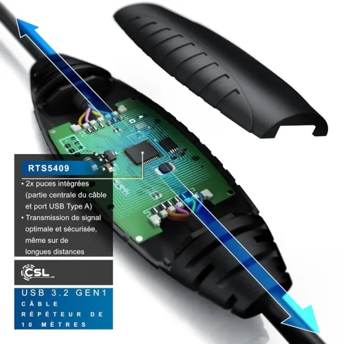 CSL rallonge USB 3.2 Gen1 avec amplificateur Actif répéteur 10 mètres - USB Male Femelle plaqués Or