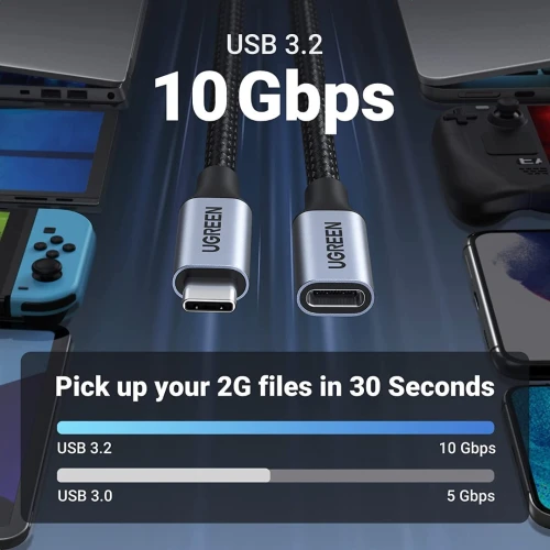 Ugreen Câble extension USB Type C 3.1 Gen2 mâle à femelle , 4K, 100 W, 1 mètre 