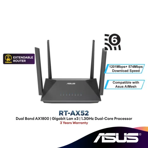 ASUS RT-AX52 (AX1800) Routeur extensible WiFi 6 double bande VPN intégré, compatible AiMesh