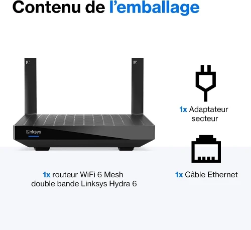 Linksys Routeur WiFi 6 Mesh Double Bande Hydra 6 (AX3000) + excellent Pour Modem Fibre Optique FTTH 