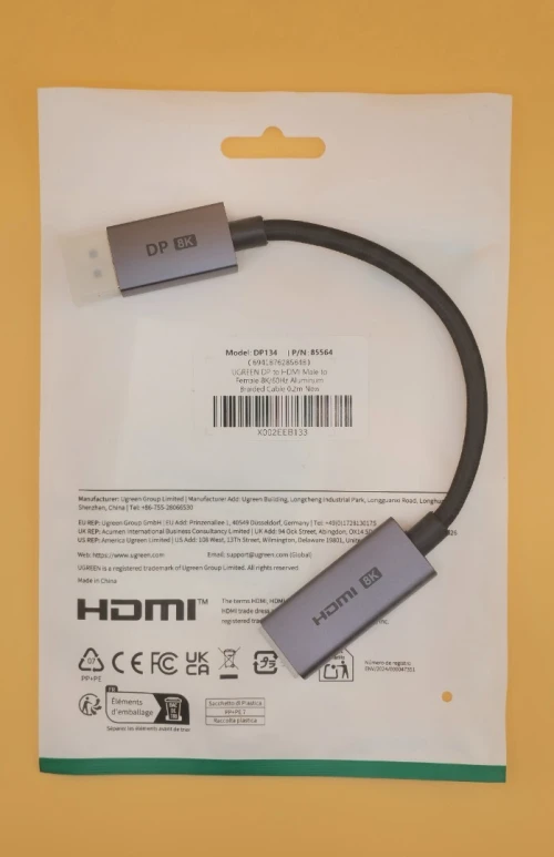 UGREEN Adaptateur DisplayPort vers HDMI 8K 60Hz - 4K 240Hz HDR10 - Convertisseur DP Mâle vers HDMI Femelle Unidirectionnel - Câble en Nylon Tressé 20CM Compatible avec Laptop HDTV Moniteur Projecteur