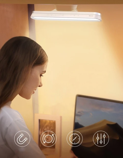 Baseus LED Lampe de Bureau Magnétique Lampe de Table Armoire Lumière USB Rechargeable 