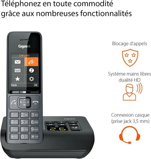 Gigaset Comfort 520A - Téléphone DECT sans Fil avec répondeur - Design élégant - Blocage d'appels - 200 Contacts [Version française]