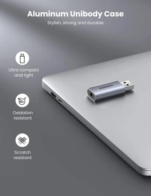 UGREEN Carte son USB audio stéréo 2 en 1 USB vers 3,5 mm Jack