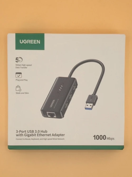 UGREEN Hub USB Réseau Adaptateur 3 Ports USB 3.0 RJ45 Gigabit Ethernet 1000 Mbps Compatible avec Xiaomi Mi Box S Mi Box 3 Supporte Mac OS Windows 10 8 7 Linux