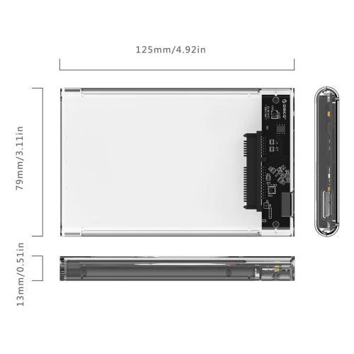 Orico 2,5 pouces (6,35 cm) SSD Sata Disque dur externe Portable Case Cover USB3.0 Transparent 