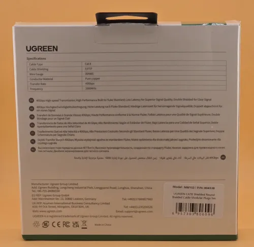 UGREEN Cat 8 Cable Ethernet Réseau RJ45 Super Débit 40Gbps 2000MHz Nylon Tressé Double Blindage