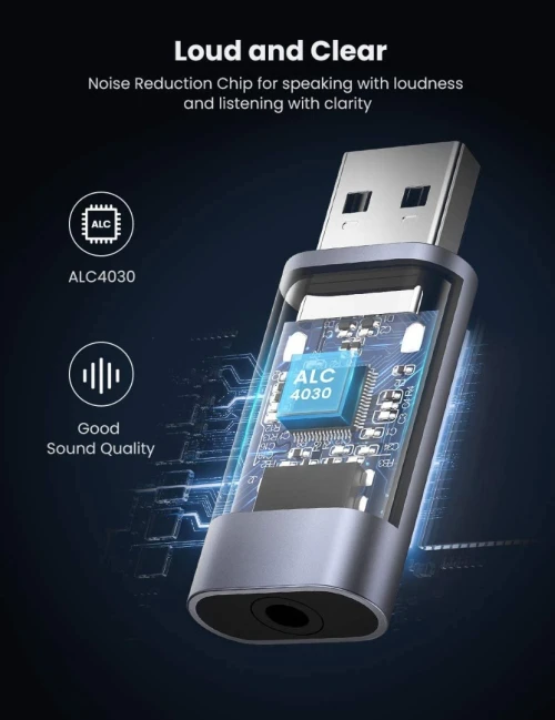 UGREEN Carte son USB audio stéréo 2 en 1 USB vers 3,5 mm Jack