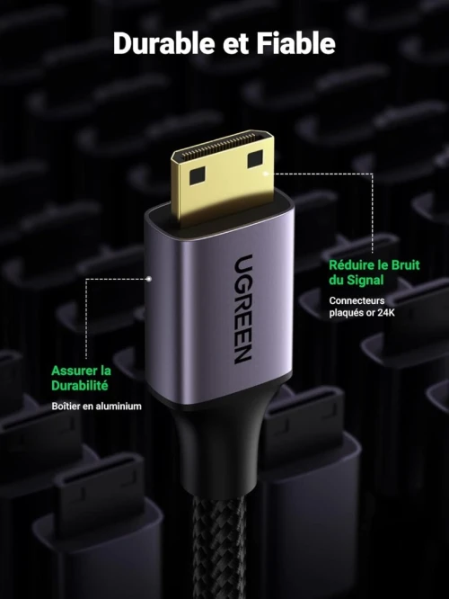 UGREEN Mini HDMI Mâle vers HDMI 2.0 Femelle 4K@60Hz 18Gpbs 3D Ethernet Arc / 25CM Full Compatible  
