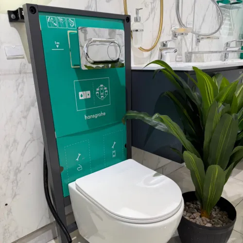 CHASSE D EAU ENCASTRE WC SUSPENDU HANSGROHE REF-01022180 AVEC PLAQUE REF-66002000 DOUBLE CHROME