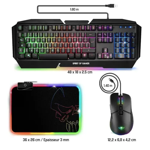 Pack Gaming 3 en 1 Spirit of gamer RGB Clavier souris Tapis de souris ULTIMATE 500 CLS-MK500
