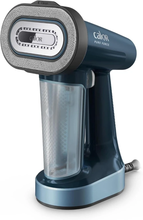 Calor Pure Force 3en1, Défroisseur à main et fer à repasser, Utilisation verticale/horizontale, Nettoie, 1800W, 35g/min, Prêt en 25s, DT8755C0, Bleu Métallisé