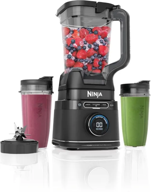 Ninja Detect Power Blender Pro & Single Serve 2-en-1, mixeur 1200W avec récipient 2L, 2 gobelets individuels, mixeur pour smoothies et boissons glacées, hachage de légumes, noir, TB301EU