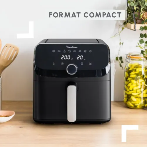 Moulinex Friteuse à air, grande capacité de 7.5L, 8programmes prédéfinis, Format compact, Mega,Noir