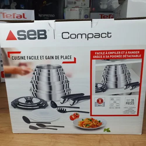 Seb Inox Batterie 20 pièces, Induction, Poêles 22/24/26 cm, Casseroles 16/18/20 cm, Sauteuse 24 cm .